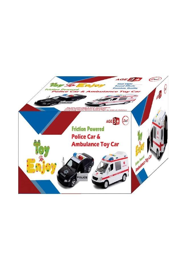 Toy To Enjoy Police & Ambulance Car Set Toys for Kids, Boys & Toddlers. Friction Powered, with Lights and Sirens. Emergency Rescue First Responder Vehicle Toy Set. Best Gift for Birthday and Holidays