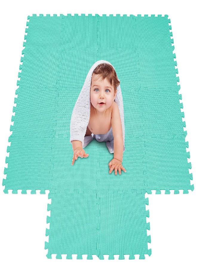 meiqicool Foam Play Mat Thick Soft EVA Interlocking Foam Floor Mats Children Yoga Exercise Multi Jigsaw Puzzle Blocking Board Kids Playmats Play Green 18 Piece H