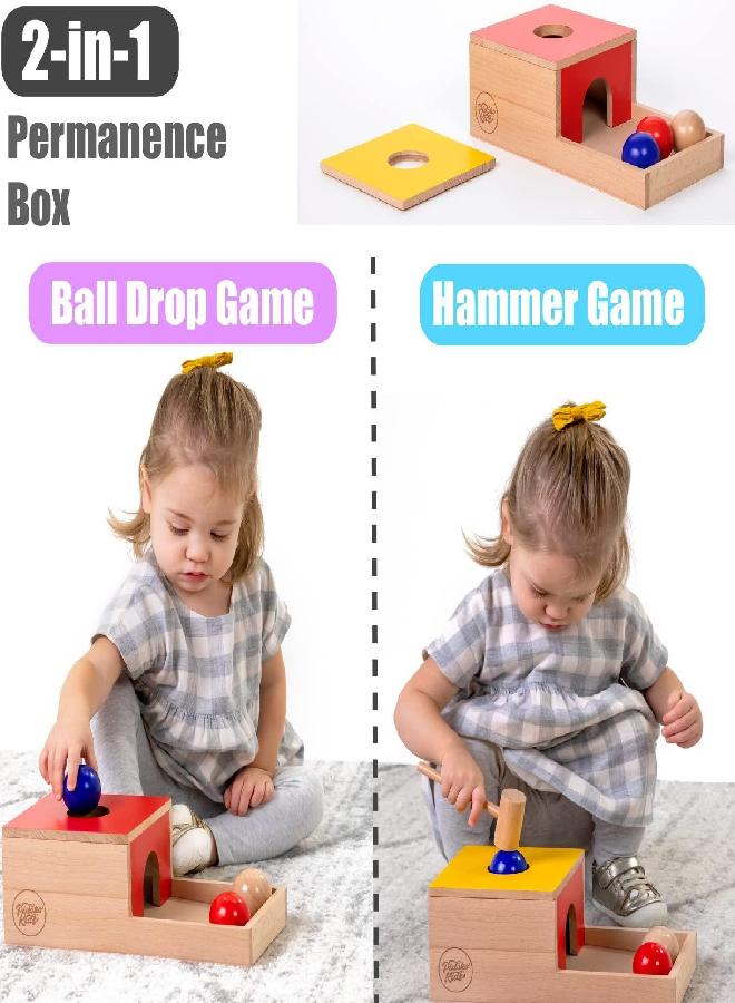 Pidoko Kids Montessori Toys for 1 Year Old - Wooden Object Permanence Box, Coin Drop, Color and Shape Sorter Top | Baby Toys 12-18 Months - 1st Birthday Gifts Boy Girl - Learning Toys for 1+ Year Old