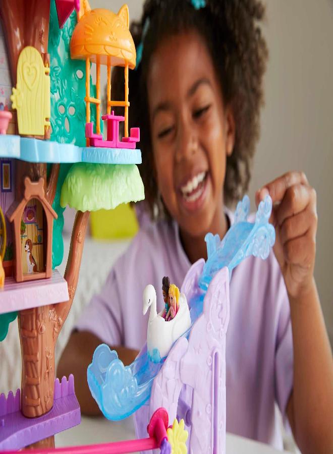 Polly Pocket Doll House with 2 Micro Dolls and Accessories, Toy Car, Doll Furniture and 4 Pets, Expandable Pet Adventure House