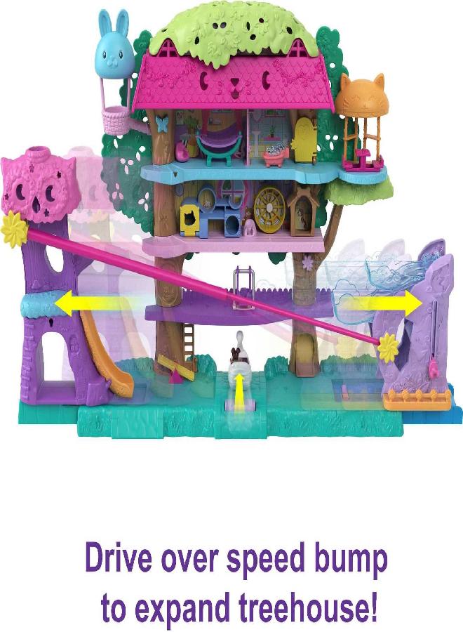 Polly Pocket Doll House with 2 Micro Dolls and Accessories, Toy Car, Doll Furniture and 4 Pets, Expandable Pet Adventure House