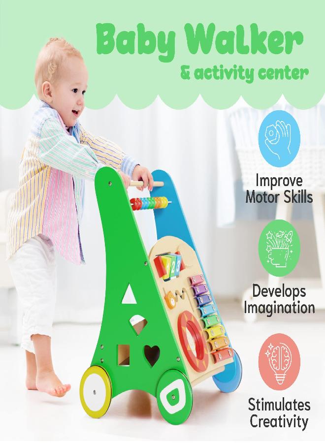 KIDDERY TOYS Baby Toys - Kids’ Activity Toy - Wooden Push and Pull Learning Walker for Boys and Girls - Multiple Activities Center - Assembly Required - Develops Motor Skills & Stimulates Creativity