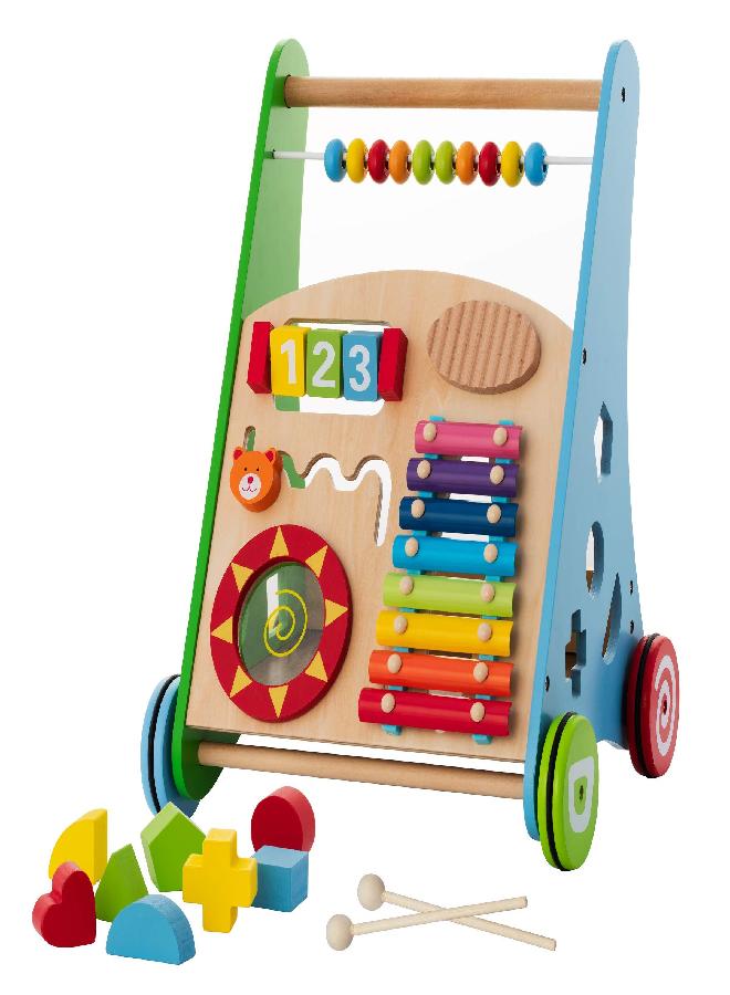 KIDDERY TOYS Baby Toys - Kids’ Activity Toy - Wooden Push and Pull Learning Walker for Boys and Girls - Multiple Activities Center - Assembly Required - Develops Motor Skills & Stimulates Creativity