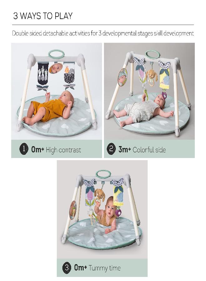 Taf Toys Foldable Baby Play Gym. Double Sided Infant Activity Center with Black, White & Color Toys, XL Baby-Safe Mirror & Activity Toys. Hanging Bar Toddler Toy Little Dove Baby Playmat