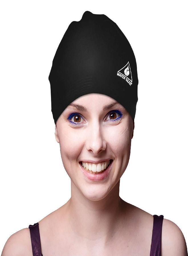 Gear Latex Swim Cap- Keeps Hair Dry And Secure - Comfortable And Great Fit - Shave Time Off Your Lap - Swim Caps For Men Women And Kids Long Hair - Black