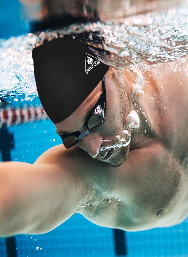 Gear Latex Swim Cap- Keeps Hair Dry And Secure - Comfortable And Great Fit - Shave Time Off Your Lap - Swim Caps For Men Women And Kids Long Hair - Black