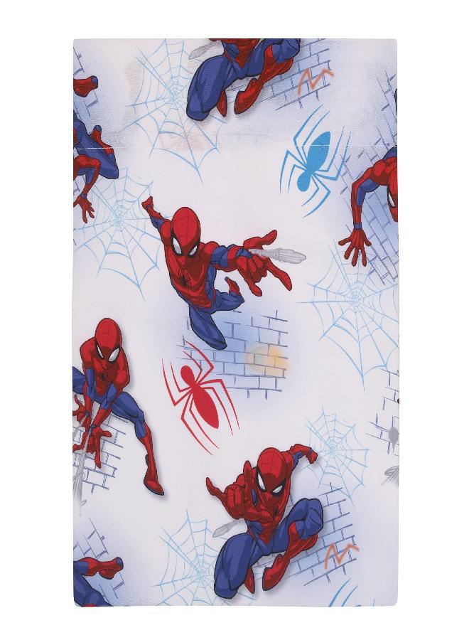 Marvel Spiderman Wall Crawler Red, White, and Blue Spider Webs 4 Piece Toddler Bed Set - Comforter, Fitted Bottom Sheet, Flat Top Sheet, and Reversible Pillowcase