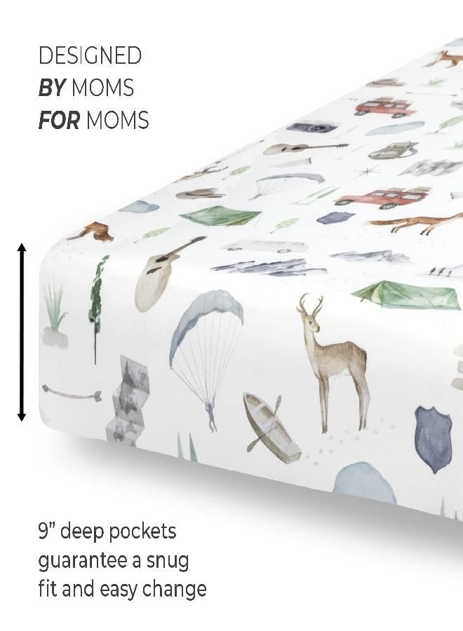 Pobibaby - 2 Pack Premium Fitted Baby Boy Crib Sheets for Standard Crib Mattress - Ultra-Soft Cotton Blend, Safe and Snug, and Stylish Woodland Crib Sheet (Explore)
