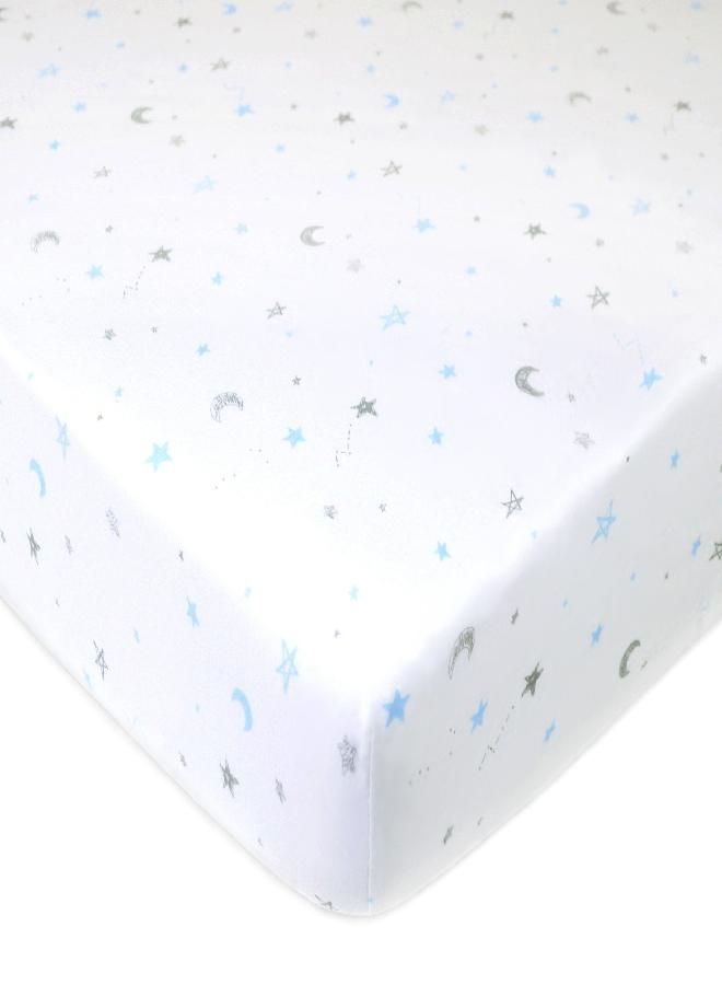 American Baby Company 3 Pack Printed 100% Cotton Jersey Knit Fitted Crib Sheet for Standard Crib and Toddler Mattresses, Blue Stars/Blue/White, for Boys and Girls