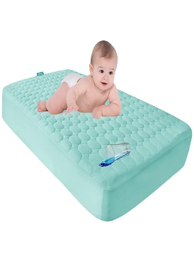 Waterproof Crib Mattress Sheet, Toddler Baby Crib Mattress Pad Cover, Machine Washable & Dryer Fit Baby Bed Mattress Protector(Standard Size 52” x 28”),Aqua