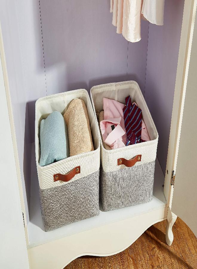 DECOMOMO Storage Bins | Fabric Storage Basket for Shelves for Organizing Closet Shelf Nursery Toy | Decorative Large Linen Closet Organizers with Handles Cubes (Grey and White, Extra Large - 4 Pack)