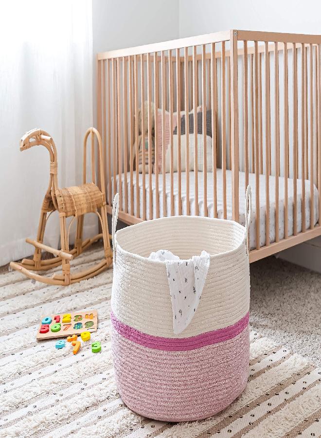 OrganiHaus Baby Laundry Basket 20x13 | Large Cotton Rope Basket | Large Blanket Basket Living Room | Large Woven Basket | Extra Large Basket for Blankets Living Room | Pink Woven Laundry Basket