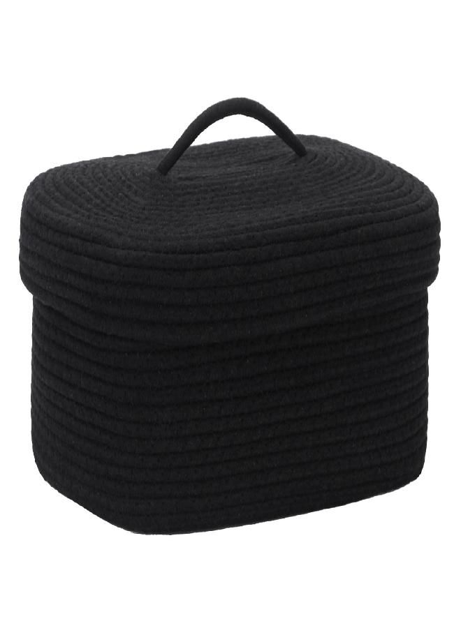 Sea Team Oval Cotton Rope Storage Basket with Lid, Lidded Woven Storage Bin, Nursery Storage Container, Diaper Caddy, Baby Shower Basket, Box, Organizer, 15 x 11 x 6.5 Inches (Medium, Black)