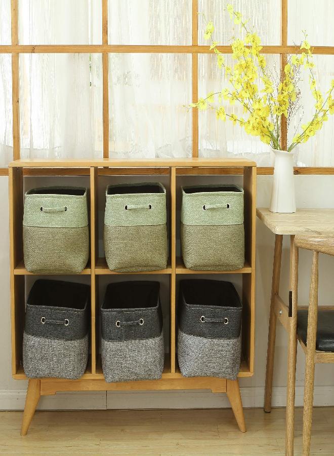 Sea Team 3-Pack Large Storage Basket Set, Trunk Organizer, Clothes Toys Bin, 15 x 10 x 10 Inches, Big Rectangular Canvas Fabric Collapsible Shelf Box with Handles for Kids Room (Olive/Lime)