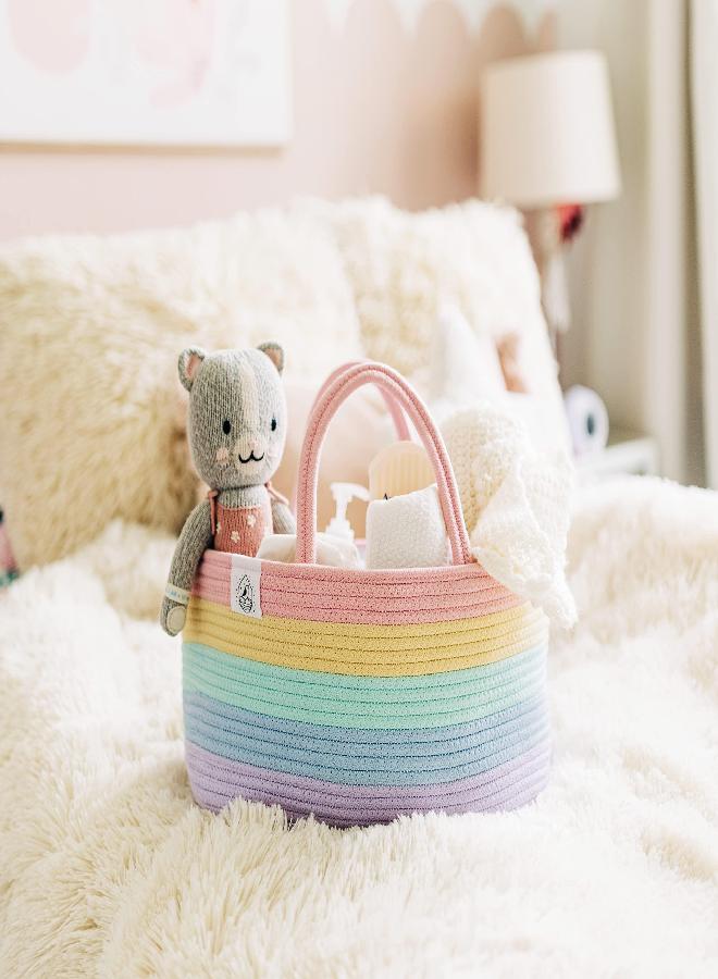 OrganiHaus Pastel Rainbow Basket | Rope Diaper Caddy Basket | Baby Diaper Caddy Organizer | Nursery Basket & Baby Baskets for Newborn Baby Diaper Organizer for Rainbow Decor | Diaper Storage Organizer