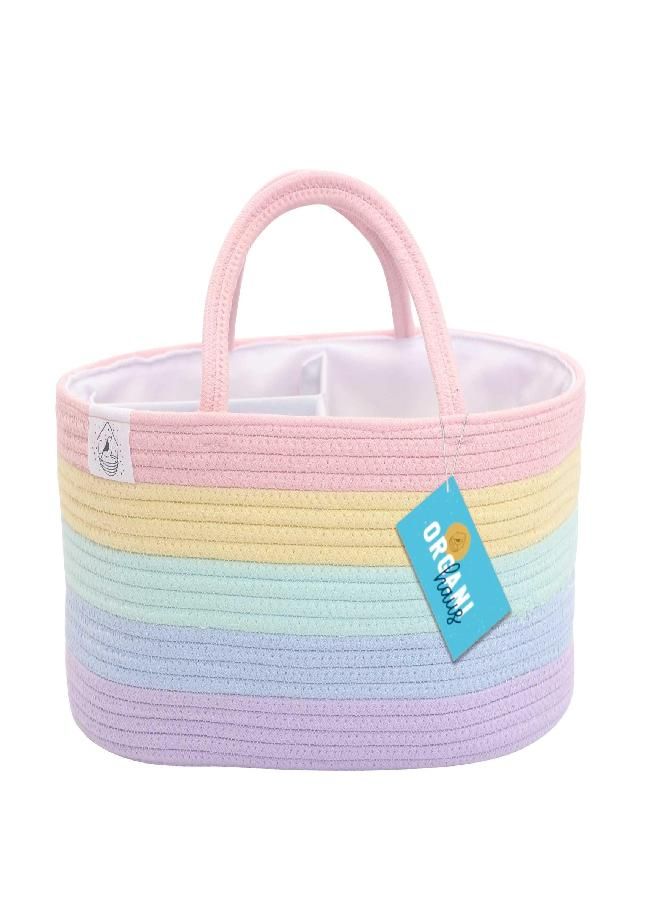 OrganiHaus Pastel Rainbow Basket | Rope Diaper Caddy Basket | Baby Diaper Caddy Organizer | Nursery Basket & Baby Baskets for Newborn Baby Diaper Organizer for Rainbow Decor | Diaper Storage Organizer