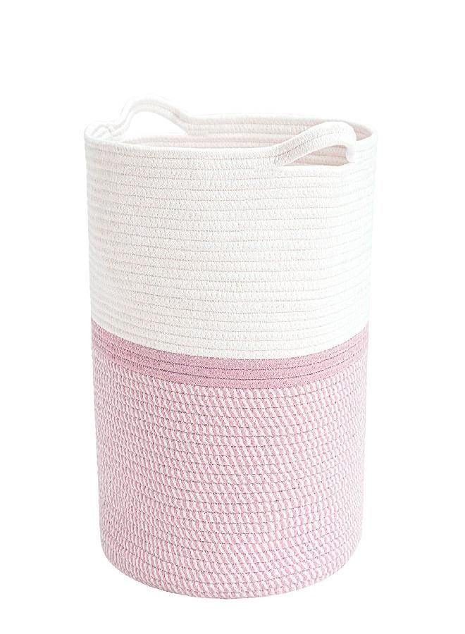 INDRESSME Cotton Basket 16.2 x 14.2 x 13.4 inches Woven Hamper Pink Girl Basket for Gift Toy Blanket Corner Basket in living Room