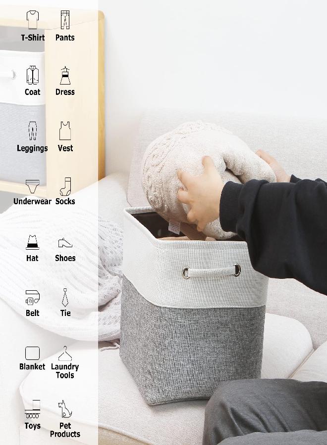 Sea Team 3-Pack Cubic Storage Basket Set, Storage Cube Organizer, Clothes Toys Bin, 11 x 11 x 11 Inches, Big Square Canvas Fabric Collapsible Shelf Box with Handles for Kids Room (Grey/White)