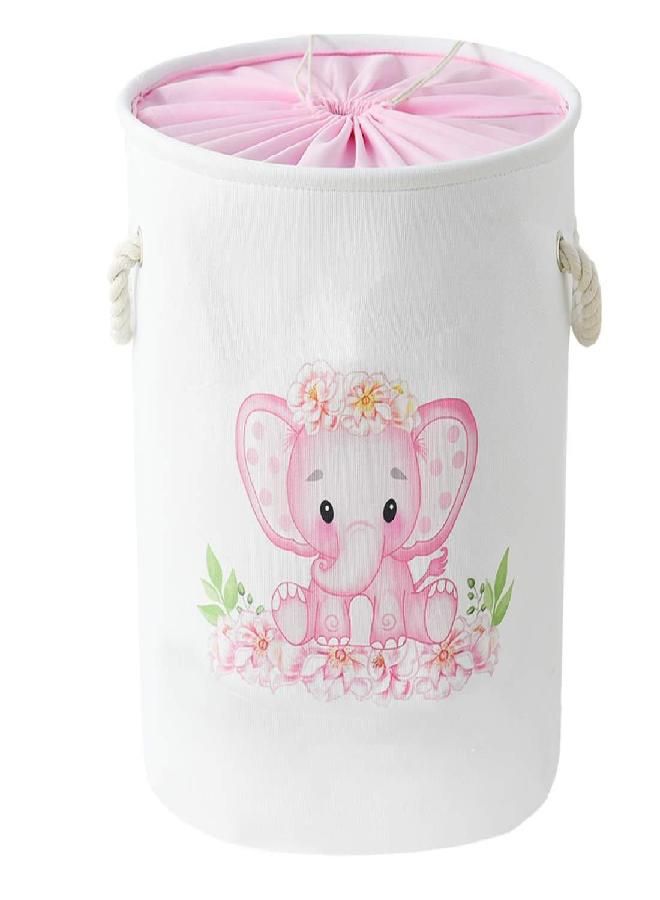 INough Baby Basket Pink Hamper Large Kids Hamper Baby Laundry Hamper for Nursery Girl, Girls Laundry Basket for Kids, Baby Dirty Clothes Basket Collapsible Kids Clothes Hamper for Laundry Kidsroom