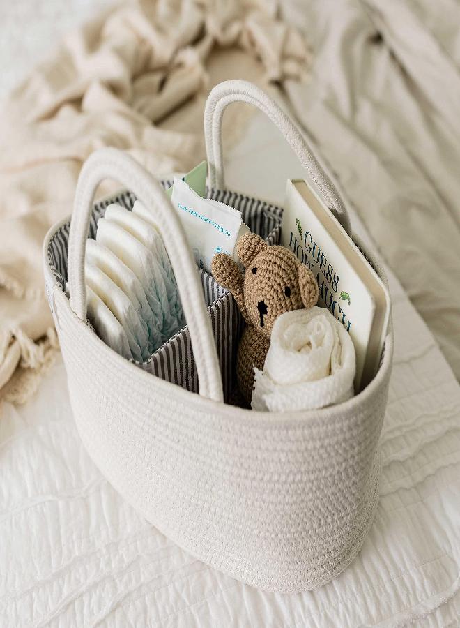 OrganiHaus White Diaper Change Organizer | Diaper Changing Basket | Baby Diaper Caddy Organizer & Baby Basket | Diaper Caddy for Baby Girl & Baby Boy | Large Diaper Caddy Basket for Changing Table