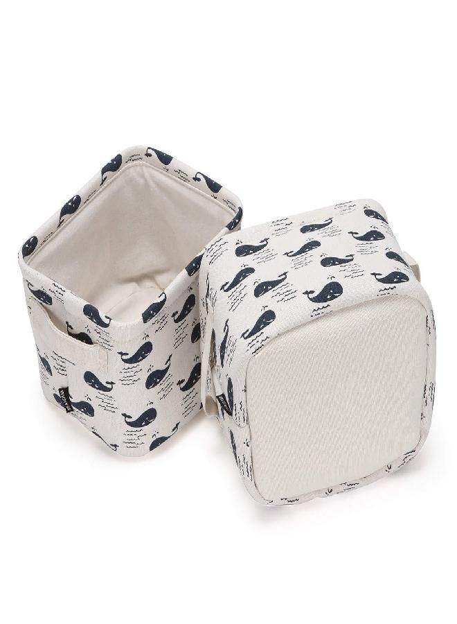 Sea Team Collapsible Square Mini Size Canvas Fabric Storage Bins Shelf Baskets Organizers for Nursery Kids Room, Set of 4 (Whale)