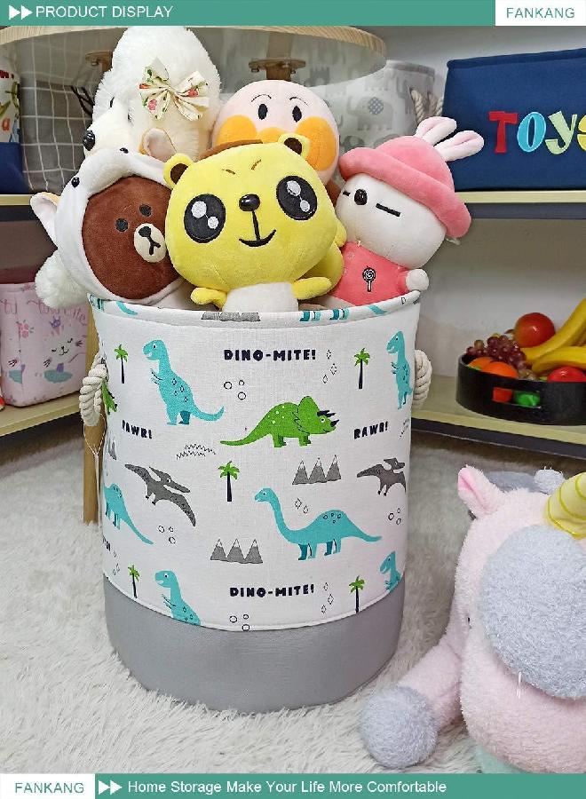 FANKANG Storage Baskets,Collapsible Convenient Nursery Hamper/Laundry Bin/Toy Collection Organizer for Kid's Room(grey-dinosaur)