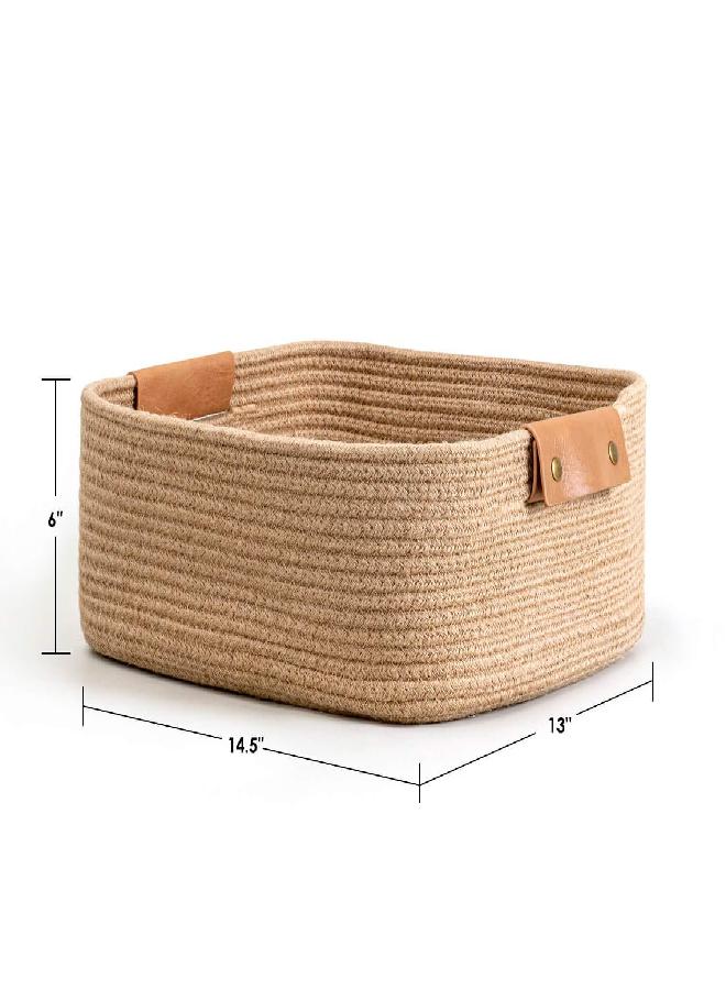 CHICVITA Rectangle Jute Rope Woven Basket with Handles for Books, Magazines, Toys - Decorative Rectangle Basket for Baby Nursery, Living Room, Bathroom