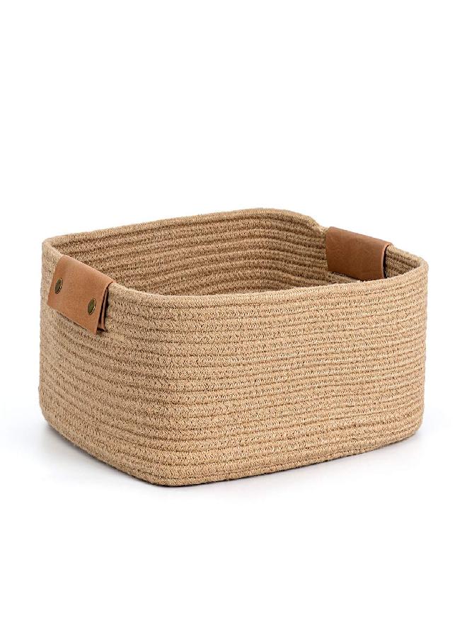 CHICVITA Rectangle Jute Rope Woven Basket with Handles for Books, Magazines, Toys - Decorative Rectangle Basket for Baby Nursery, Living Room, Bathroom