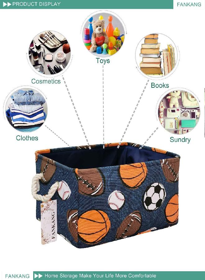 FANKANG Rectangular Laundry Basket Nursery Storage Fabric Storage Bin Storage Hamper,Book Bag,Gift Baskets(Navl-ball game)