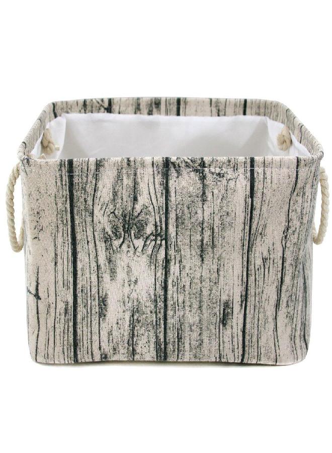 Jacone Stylish Tree Stump Design Wood Grain Rectangular Storage Basket Washable Cotton Fabric Nursery Hamper with Rope Handles, Decorative and Convenient for Kids Rooms (X-Large)