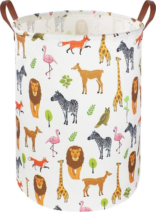 CLOCOR Kids Laundry Basket,Nursery Baby Hamper,Toy Storage Bin with handles for Boys and Girls,Safari Room Decor,Waterproof Storage Basket(Jungle Animals)