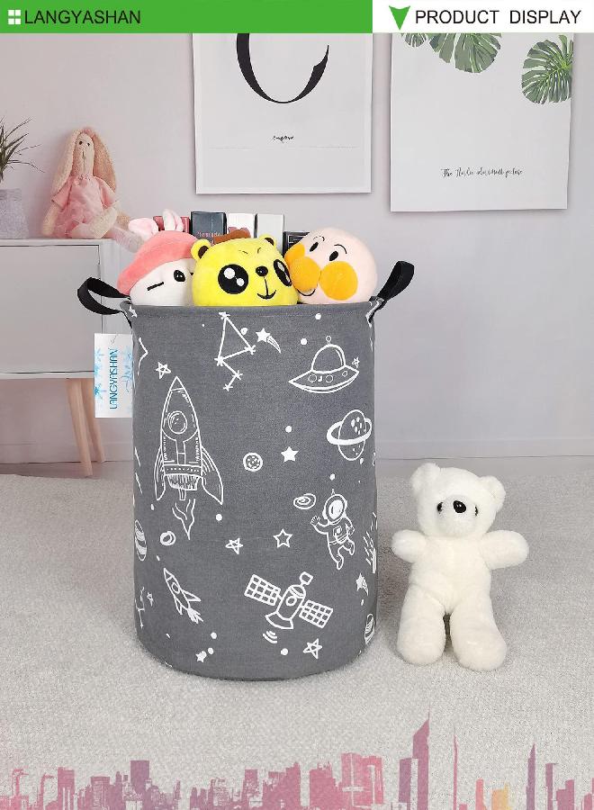 LANGYASHAN Storage Bin, Canvas Fabric Collapsible Organizer Basket for Laundry Hamper,Toy Bins,Gift Baskets, Bedroom, Clothes,Baby Nursery (Space Universe)