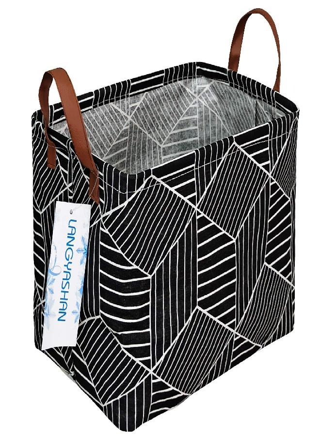 LANGYASHAN Rectangular Storage Bin Collapse Canvas Fabric Cartoon Storage Basket with Handles for Organizing Home Kitchen Boys and Girls Toys Office Closet Shelf Baskets (Black Diamond)