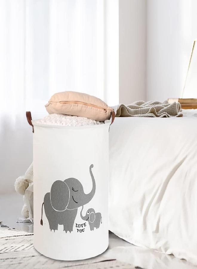 CLOCOR Collapsible Round Storage Bin/Large Storage Basket/Clothes Laundry Hamper/Toy Storage Bin (Love Elephant)