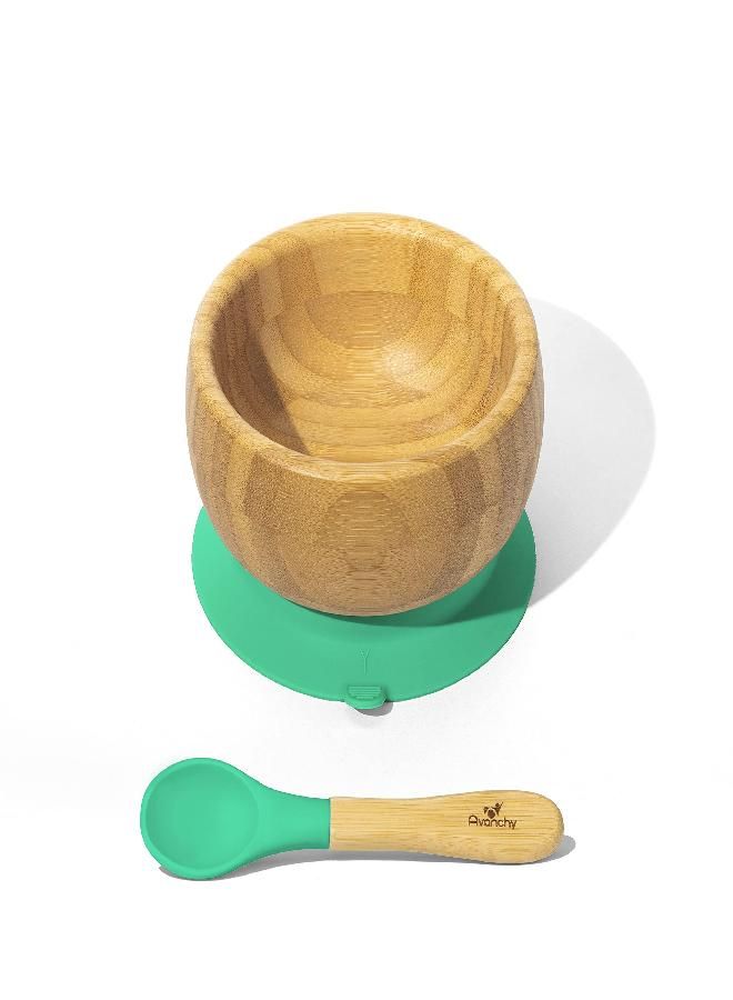 Avanchy Bamboo Baby Bowl & Spoon - Baby Cutlery - Bamboo Kids Bowl - BPA Free Bowl - Bamboo Kids Utensils - Baby Bowl and Spoons Set, Green - 5