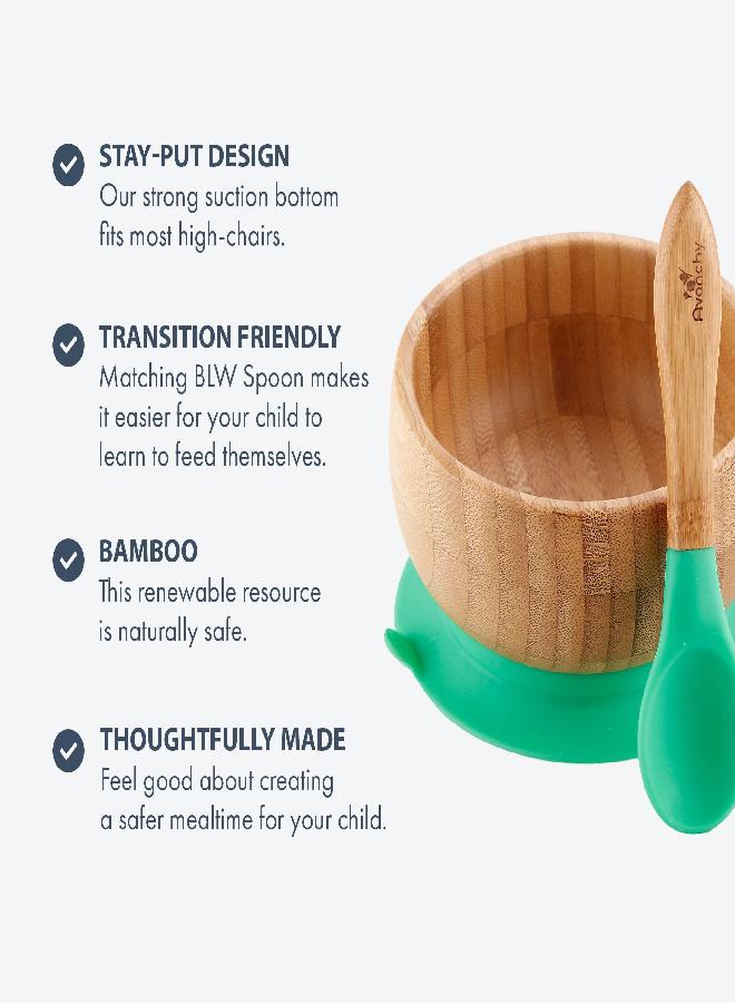 Avanchy Bamboo Baby Bowl & Spoon - Baby Cutlery - Bamboo Kids Bowl - BPA Free Bowl - Bamboo Kids Utensils - Baby Bowl and Spoons Set, Green - 5