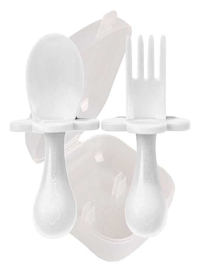 grabease Baby and Toddler Self-Feeding Utensils, Prevent Choking, Baby-Led Weaning, Non-Toxic Plastic, BPA, Phthalates, 1 Set, White