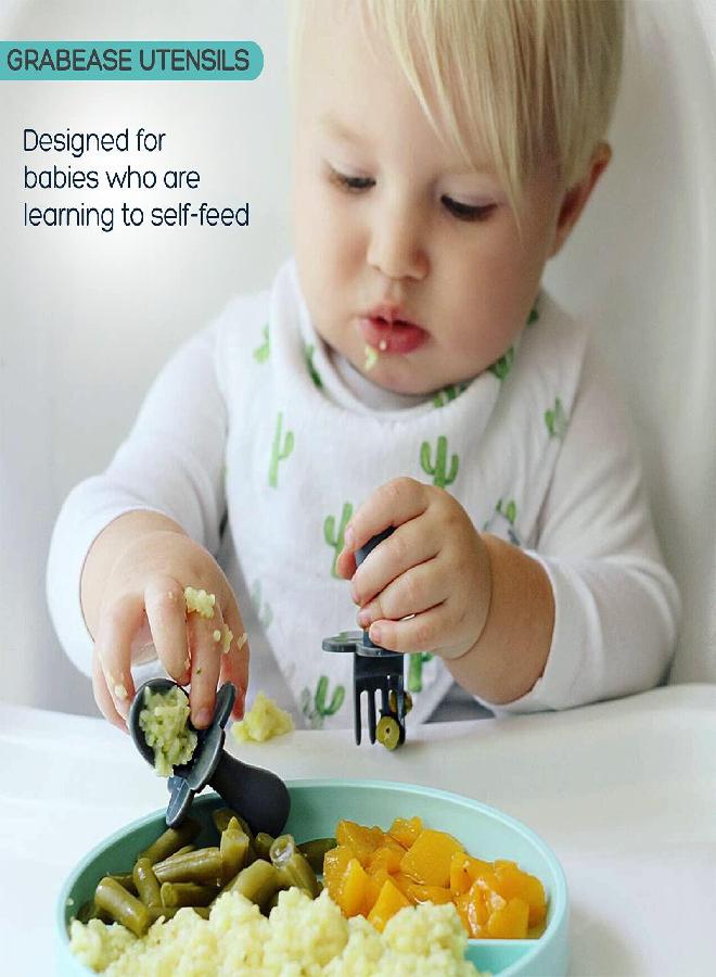 grabease Baby and Toddler Self-Feeding Utensils, Prevent Choking, Baby-Led Weaning, Non-Toxic Plastic, BPA, Phthalates, 1 Set, White