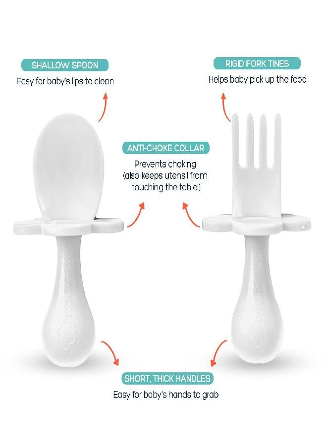 grabease Baby and Toddler Self-Feeding Utensils, Prevent Choking, Baby-Led Weaning, Non-Toxic Plastic, BPA, Phthalates, 1 Set, White