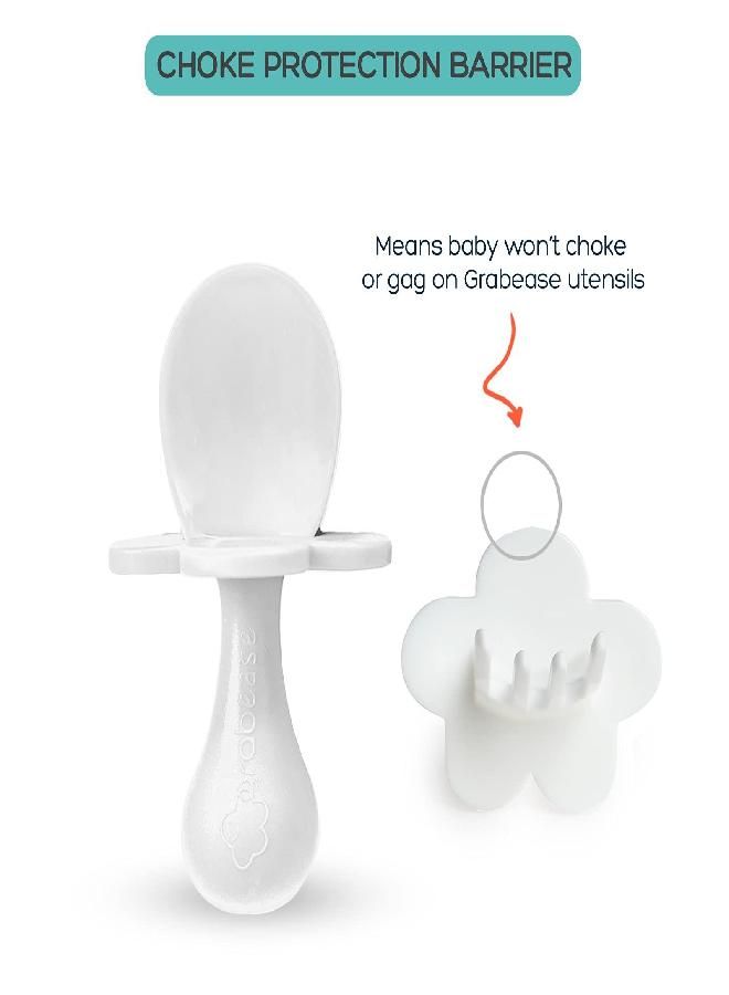 grabease Baby and Toddler Self-Feeding Utensils, Prevent Choking, Baby-Led Weaning, Non-Toxic Plastic, BPA, Phthalates, 1 Set, White
