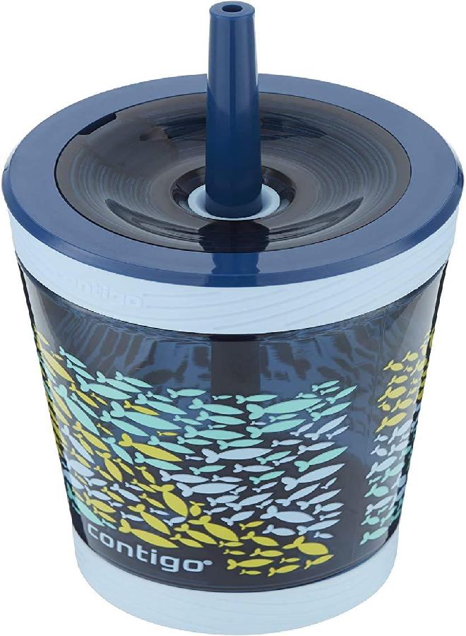 Contigo Kids Spill-Proof 14oz Tumbler with Straw and BPA-Free Plastic, Fits Most Cup Holders and Dishwasher Safe, Nautical Fish