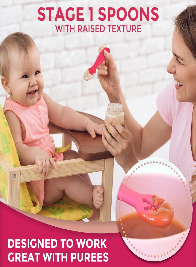 Silicone Baby Spoons First Stage Baby Feeding Spoons Stage 1 and Stage 2-4pcs (Dark & Light Pink)
