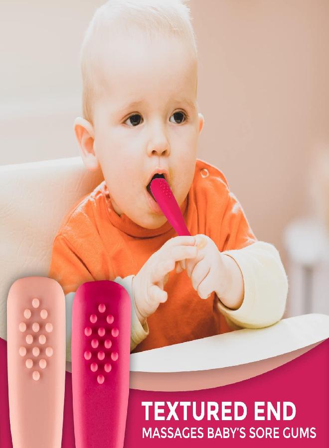 Silicone Baby Spoons First Stage Baby Feeding Spoons Stage 1 and Stage 2-4pcs (Dark & Light Pink)