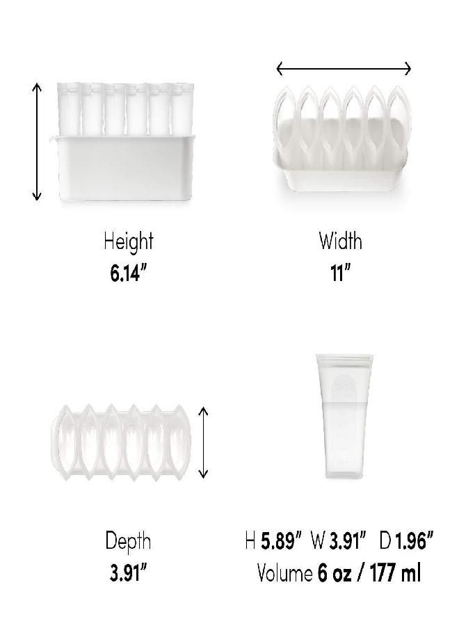 Zip Top Reusable 100% Platinum Silicone Breast Milk Storage, Made in the USA - Bag Set of 6 + Freezer Tray