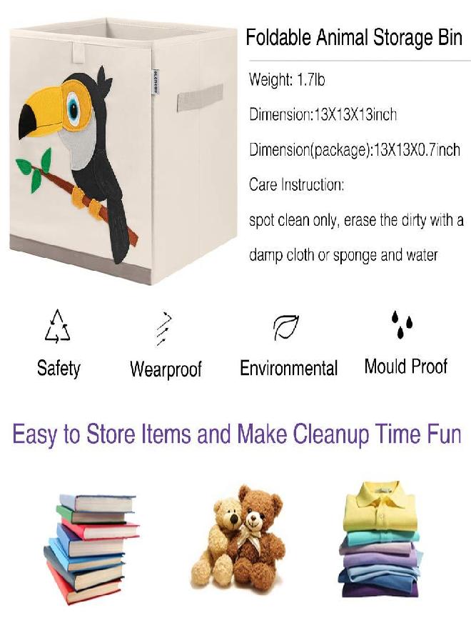 CLCROBD Foldable Animal Cube Storage Bins Fabric Toy Box/Chest/Organizer for Kids Nursery, 13 inch (Toucan)