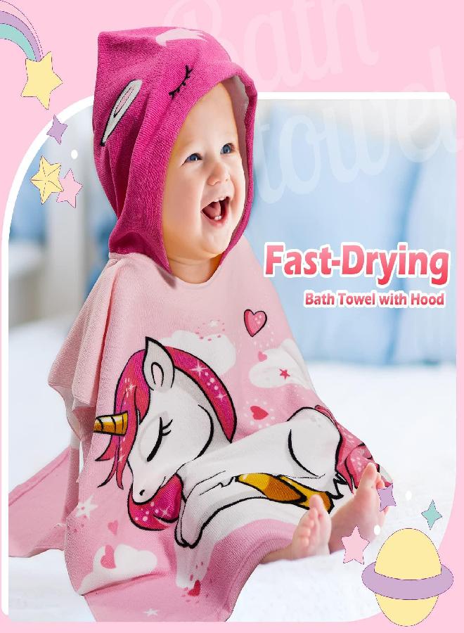 3 Pack Kids Hooded Towel Baby Beach Bath Towel for Girls Boys Thicker Toddler Swim Towels Ponchos with Hood Cotton Pool Bath Towels Poncho (Mermaid, Unicorn,47 x 24 Inch)