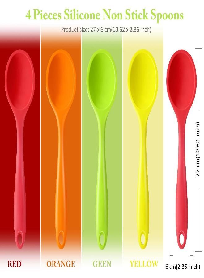4 Pieces Silicone Mixing Spoon Heat Resistant Silicone Basting Spoon Utensil Spoon Non-stick Serving Spoon for Mixing, Baking, Serving and Stirring