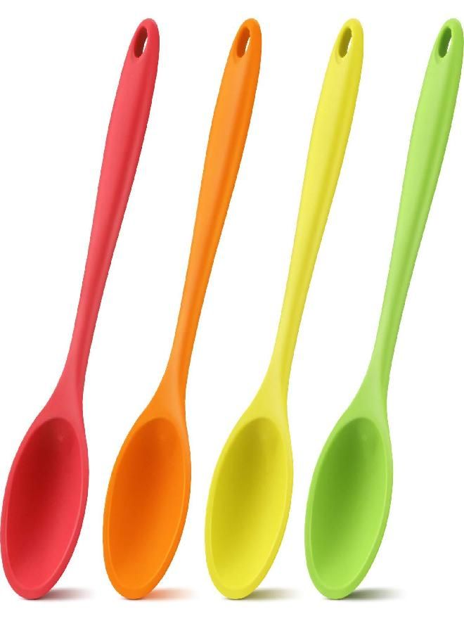4 Pieces Silicone Mixing Spoon Heat Resistant Silicone Basting Spoon Utensil Spoon Non-stick Serving Spoon for Mixing, Baking, Serving and Stirring