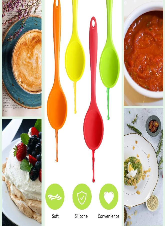 4 Pieces Silicone Mixing Spoon Heat Resistant Silicone Basting Spoon Utensil Spoon Non-stick Serving Spoon for Mixing, Baking, Serving and Stirring