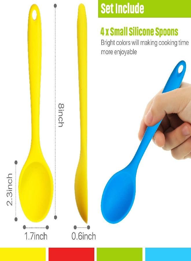 4 Pieces Small Multicolored Silicone Spoons Nonstick Kitchen Spoon Silicone Serving Spoon Stirring Spoon for Kitchen Cooking Baking Stirring Mixing Tools (Dark Red, Green, Yellow, Blue)